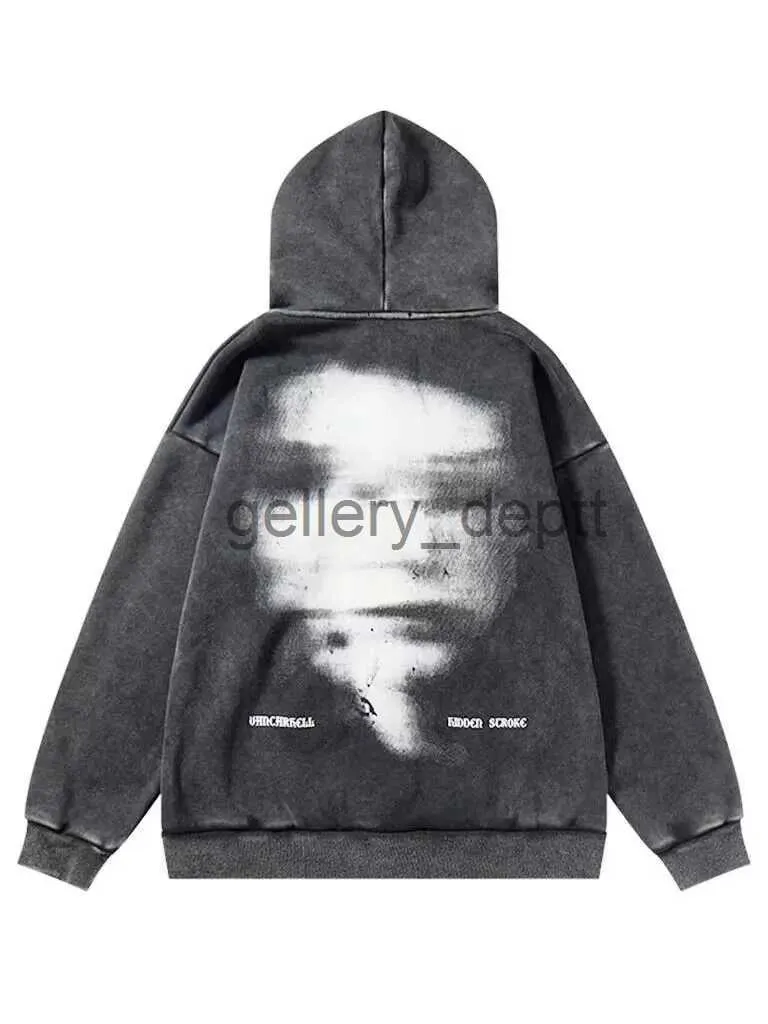 Men s Grunge Emo Zip Up Hoodie Dark Grey Oversize Gothic Punk Snakeskin Print Polyester Sweatshirt