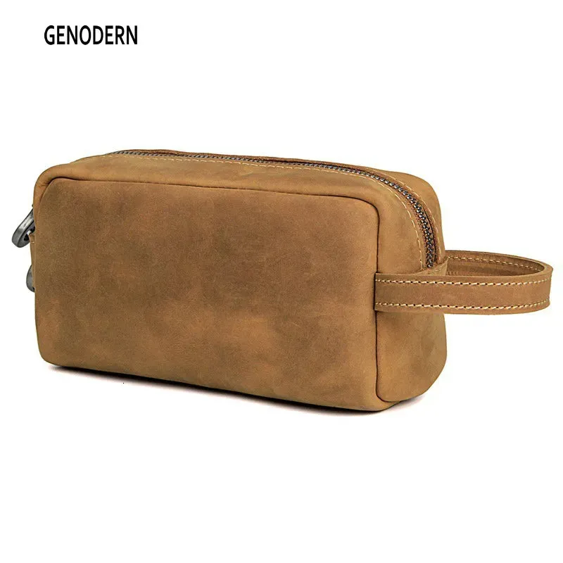 Cosmetic Bags Cases Genuine Leather Travel Cosmetic Bag For Men Travel Toiletry Bag Dopp Kit Organizer Large Capacity Vintage Crazy Horse Skin Bag 231006