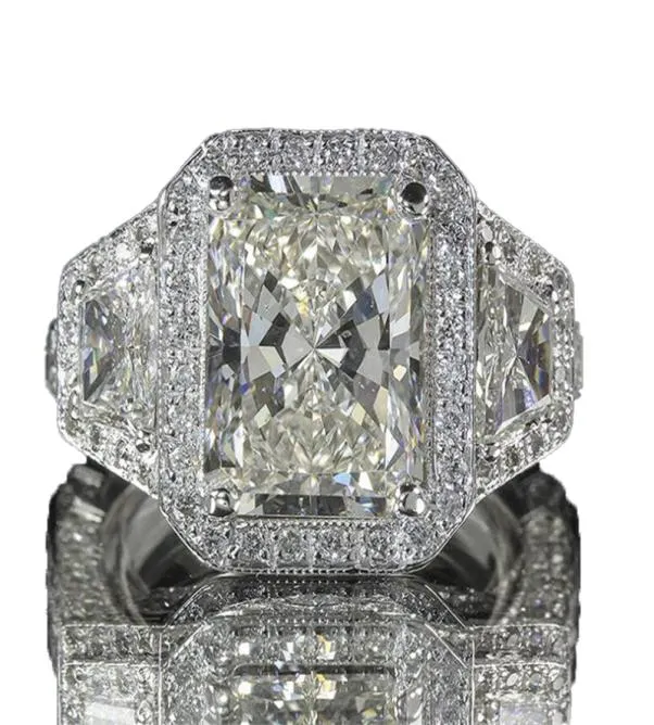 サイズ610ユニークな結婚指輪豪華なジュエリー925スターリングシルバープリンセスカットホワイトトパーズラージCZダイヤモンドジェムストーンエタニティWOM3090651