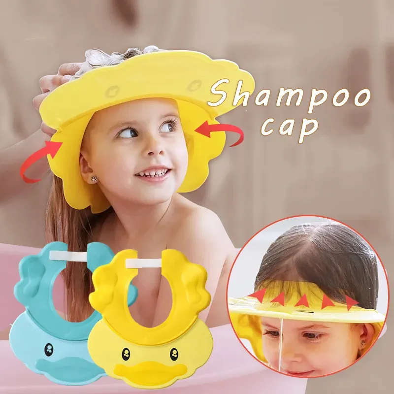 Duschkappar justerbar baby shower cap barn hår tvätt hatt vattentäta ögon öron skydd för född spädbarns badhuvud täckning 231006