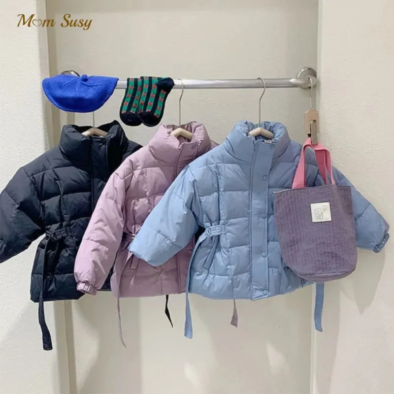 Down Coat Fashion Baby Boy Girl Cotton Padded Jacket Winter Infant Toddler Child Coat Waist Belt Warm Thick Outwear Baby Clothes 2-10Y 231005