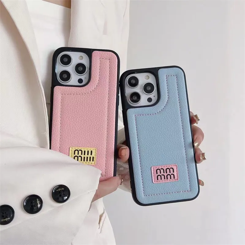 Summer Women Leather Phone Case Lämplig för Apple 14 Plus 13Pro 12Promax Simple Candy Solid Colored Phones Soft Case Brand Letters Cover