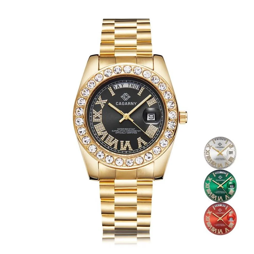 ロールヒップホップメンのウォッチCagarny Fashion Women'sQuartz Watches Diamonds Wristwatch Waterproof GoldenElogioMasculino279l