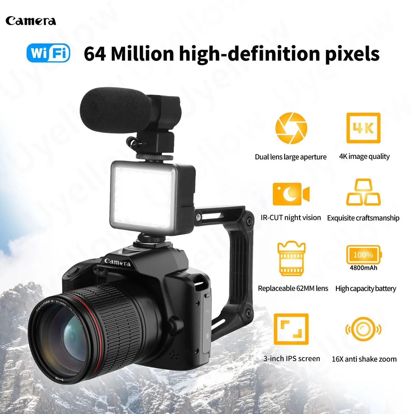 Camcorders D5 WiFi Night Vision DSLR Camera 4K Professional Camcorder Digital HD Video Recorder16x Timelapse Stabilizer Webcam Mp3 Player 231006