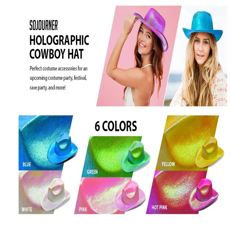 Space Hat Neon Sparkly Glitter Shiny Caps Holographic Rave Fluorescent Hats Halloween Costume Party Accessories JN12