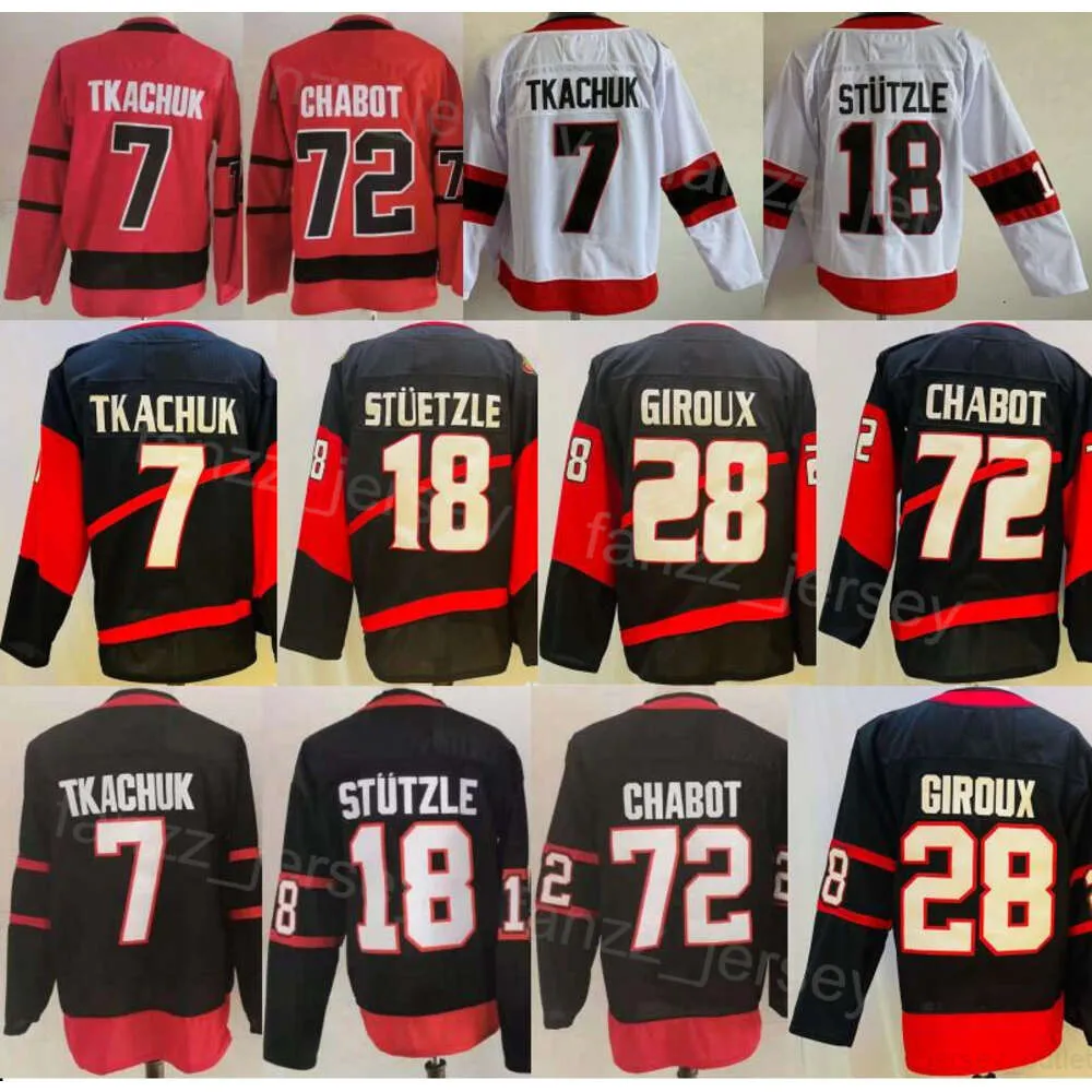 Reverse Retro Hockey 28 Claude Giroux Jerseys Man 7 Brady Tkachuk 72 Thomas Chabot 18 Tim Stutzle Gestikt voor sportfans Zwart Rood Wit Team Puur Katoen Uitverkoop