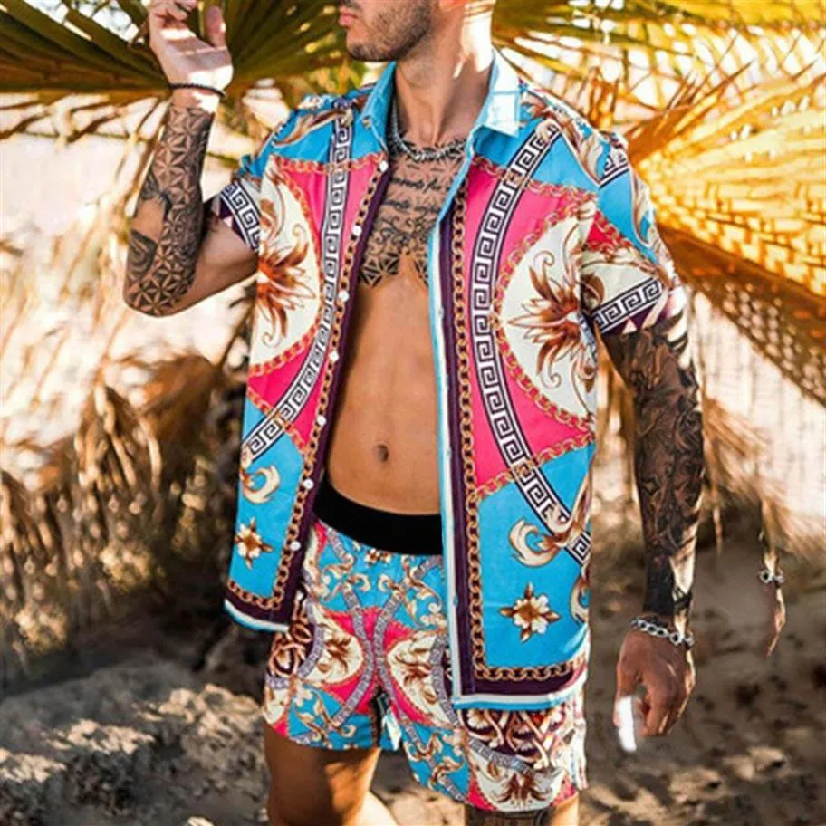 Mens Tracksuits Matching Swim Trunks Shirts Online Hawaiian Men Set Print Short Casual Beach Two Piece Suit Hawaii Shirt och 248K