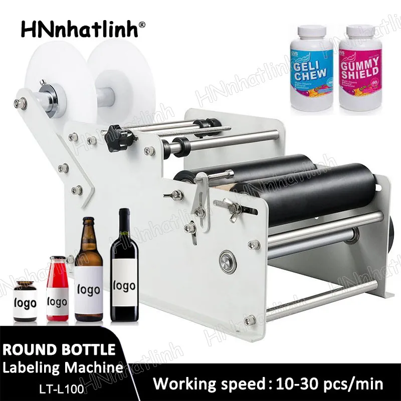 Label Applicator Handmatige Ronde fles etiketteringsmachine voor het aanbrengen van cilindrische pot kan buis met handvat LT-L100