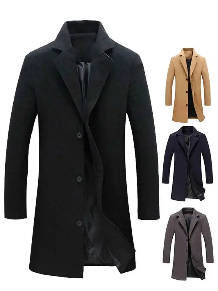 Hommes Trenchs manteaux vêtements d'extérieur simple boutonnage revers Long manteau veste mode automne hiver pardessus décontracté grande taille laine 231005