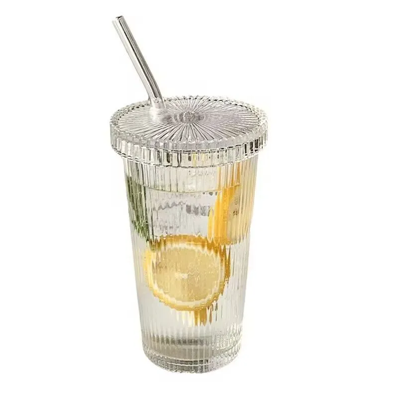 Lot De 2 Tasses En Verre Avec Couvercle Et Paille - 500 Ml, Forme Canette, Pour Smoothie Et Boissons - 2