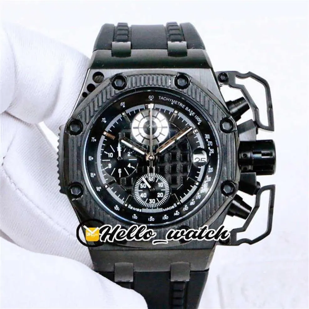 Montres Men Luxury Brand 3a Oak 44mm 26165 Quartz Chronograph Mens Watch Texture Noir PVD All Black Steel Rubber Strap Sport2771