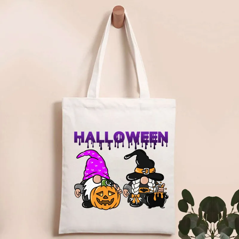 Sac de créateur Sac fourre-tout Halloween 15 '' Trick Or Treat Bag Halloween Toile Sacs réutilisables grand sac d'épicerie d'Halloween pour les enfants