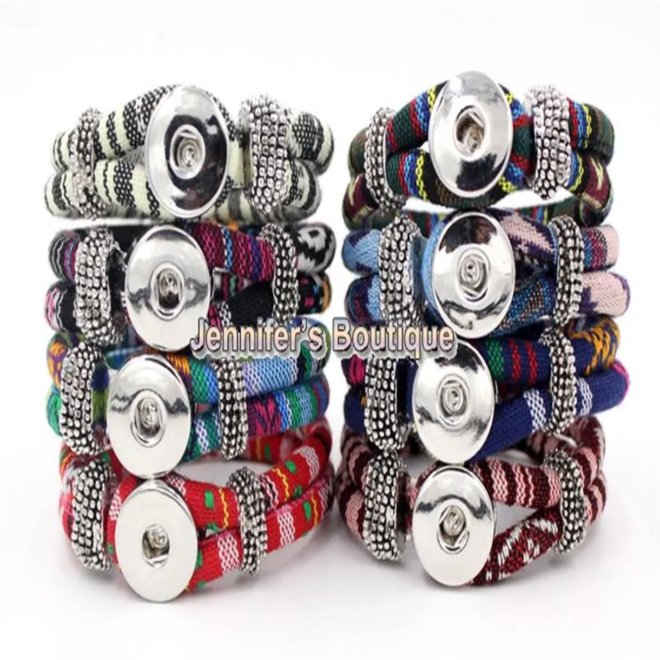 Nouveauté entière 9 couleurs morceaux classiques boutons-pression bijoux Bracelet Style ethnique coton corde bricolage boutons-pression Jewelry234E