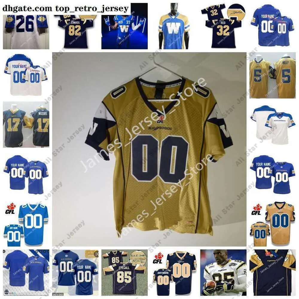 American College Football Wear 2022 Custom CFL Winnipeg Blue Bombers Football Jersey 43 Redha Kramdi 25 Josh Miller 32 Deatrick Nichols Donovan Olaba 30 Winston Ros Ros Ros