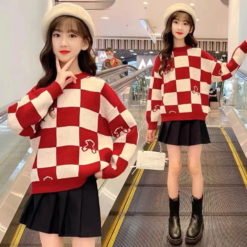 Clothing Sets Teenage Girls Casual Clothes Suit Autumn Winter Children Plaid Sweater Pleated Skirt Set For 3 15Y Kids Christmas Outfits 230927 From 16 69 DHgate
