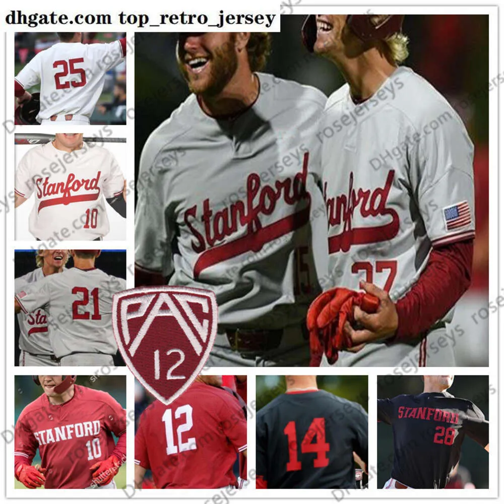 Nowy NCAA College nosi kardynał Stanford #4 Jed Lowrie 7 John Elway 25 Mike Mussina White Red Grey Black Black Baseball Jersey 4xl