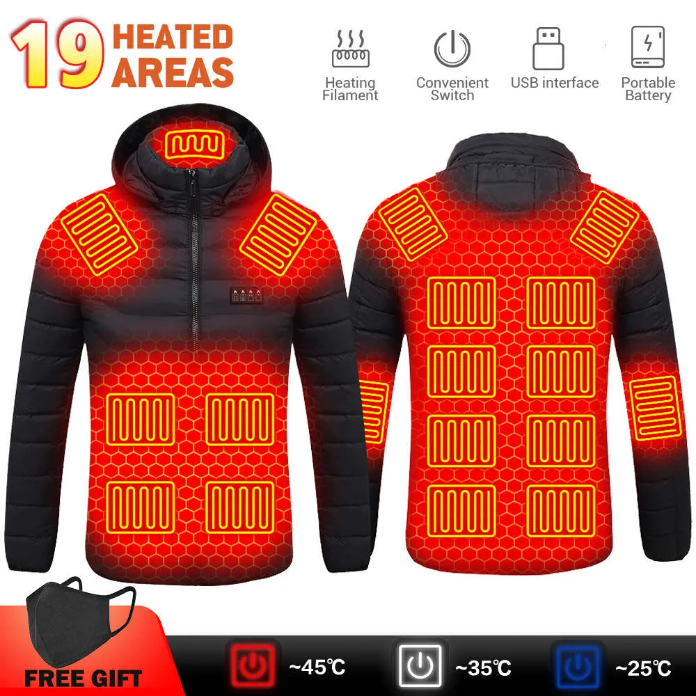 Gebieden Verwarmde jas Heren S en Dames Winter Warm USB Elektrische verwarming Verstelbare temperatuur Katoenen buitenkleding