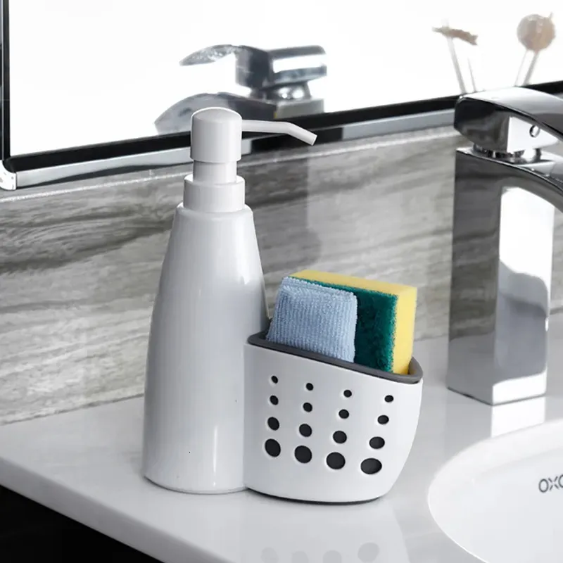 Liquid Soap Dispenser Multifunction Liquid Dispenser Home Detergent Storage Box Sponge Drain Rack Container Drainboard Soap Dish Organizer 2 In 1 231005