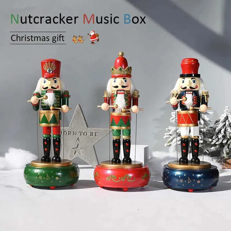 Juldekorationer 36 cm Nutcracker Wood Soldier Doll Music Box Puppet Walnut Handcraft Christmas Ctmas Gift Festival Ornament Home Decoration 231005