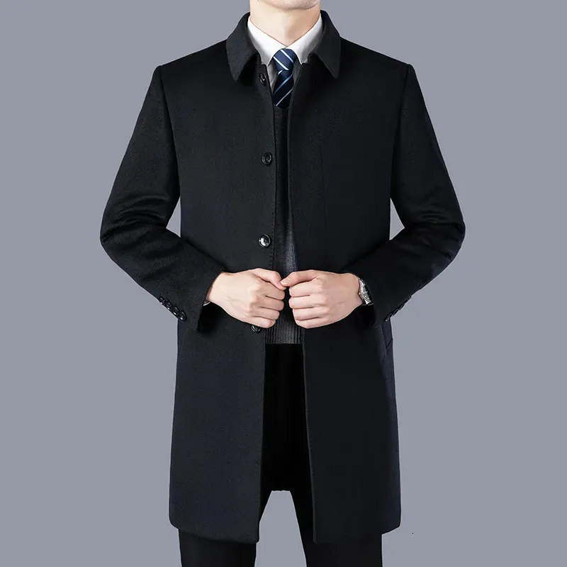 Męskie mieszanki wełny jesiennej i zimowej płaszcza mężczyzn na płaszcz lapowej liderzy biznesu Business Casual 231005