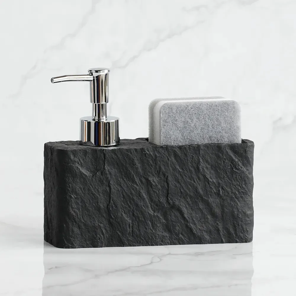 Liquid Soap Dispenser Soap Dispenser with Sponge Kitchen Sink and Bathroom Imitation black rock Liquid Hand and Dish 230926