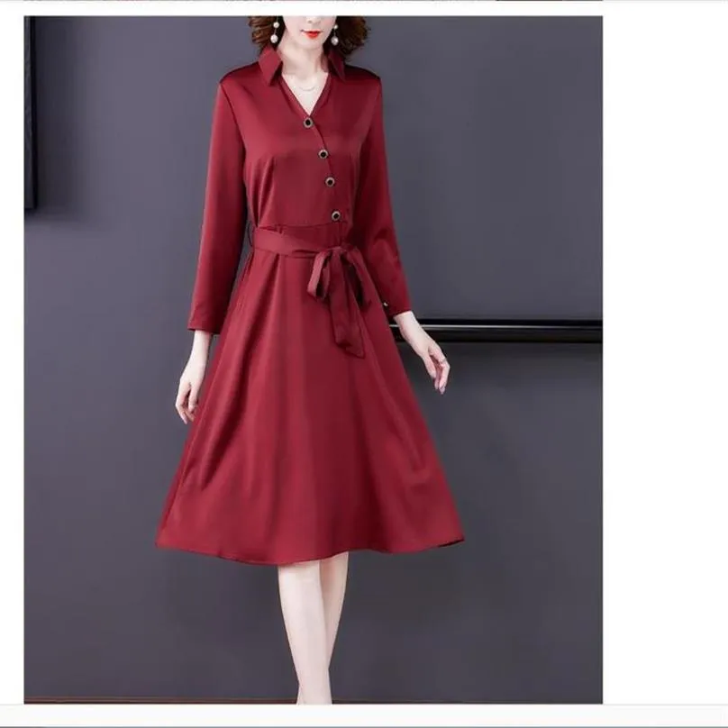 Casual Dresses 2021 Spring and Autumn Summer With Style Fashion Long Sleeve Satin Face Women's Dress297f