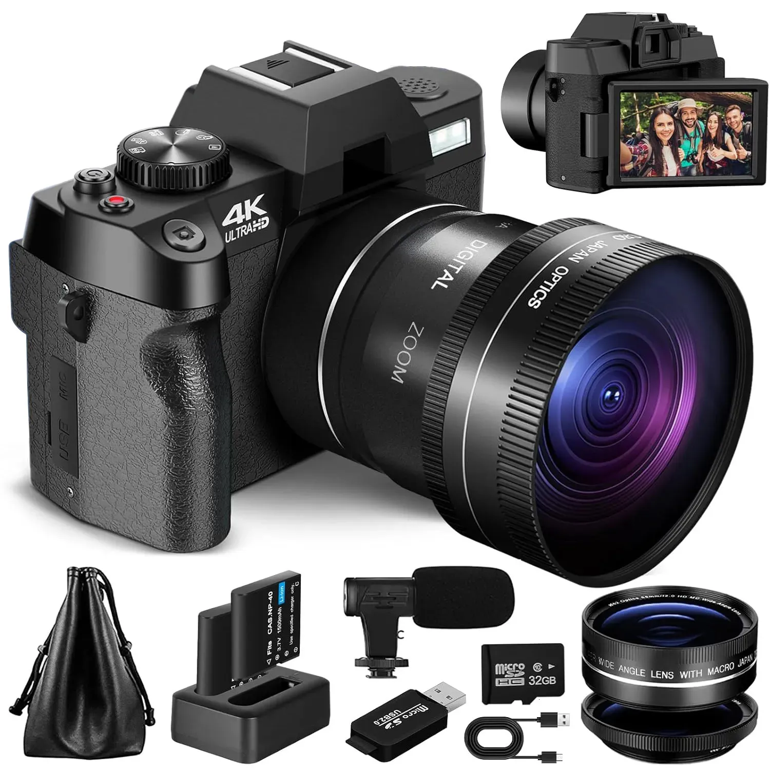 Camcorders Ganica Digital Camera for Pography and Video 16x Zoom 4K 48MP VLOGGATE مع شاشة 180 درجة 231006