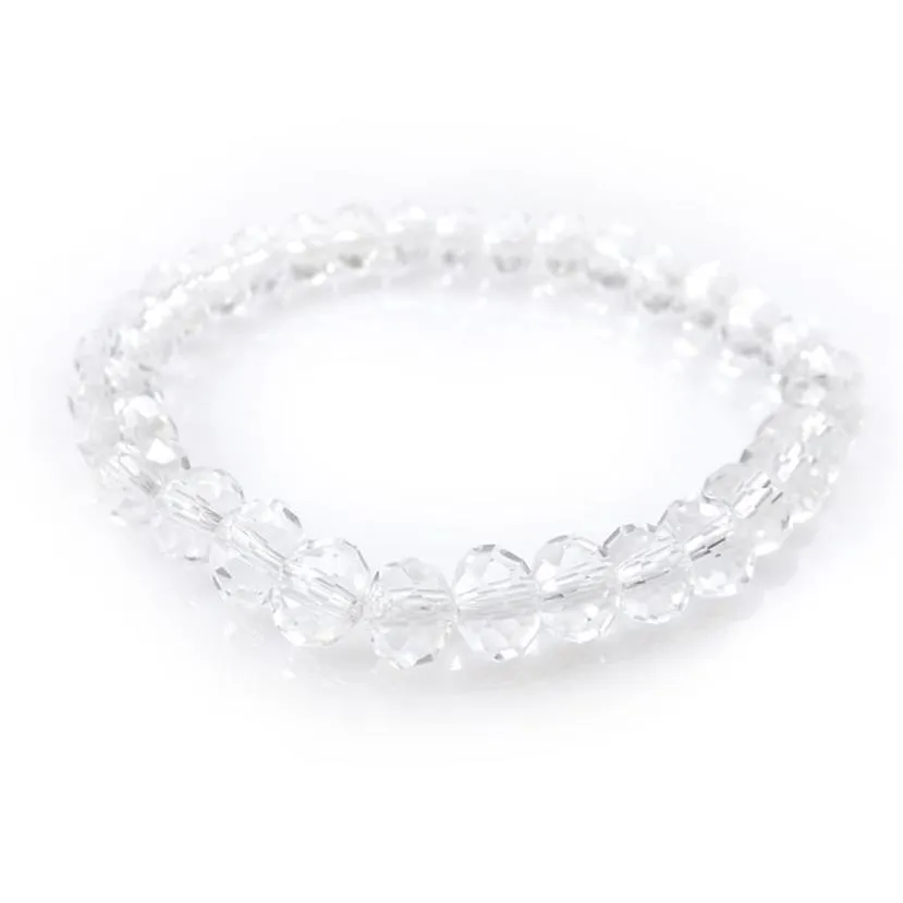 Transparente 8mm facetado cristal frisado pulseira para mulheres estilo simples elástico pulseiras 20 pçs / lote 292F