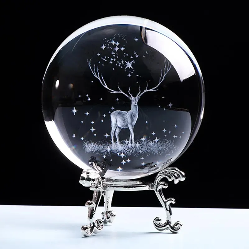 Рождественские украшения 3D Wapiti Ball Лазерная гравировка Стеклянный глобус Хрустальный орнамент Миниатюрный олень Домашний декор Рождественские украшения Аксессуары Сфера 231005