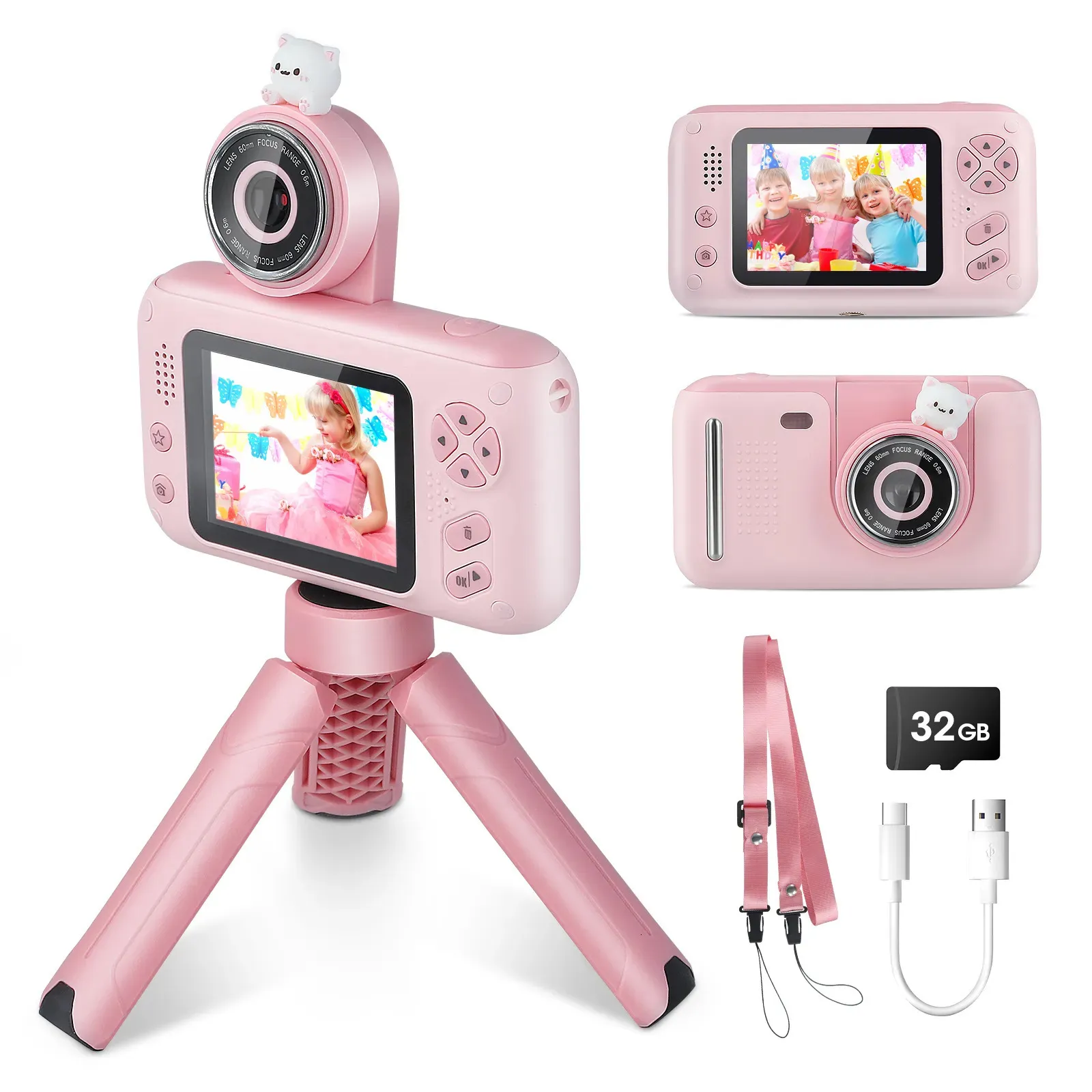 Caméscopes enfants mignons enfants caméra jouets éducatifs enregistreur vidéo 24 pouces IPS HD écran caméra enfant pour cadeau d'anniversaire 231006