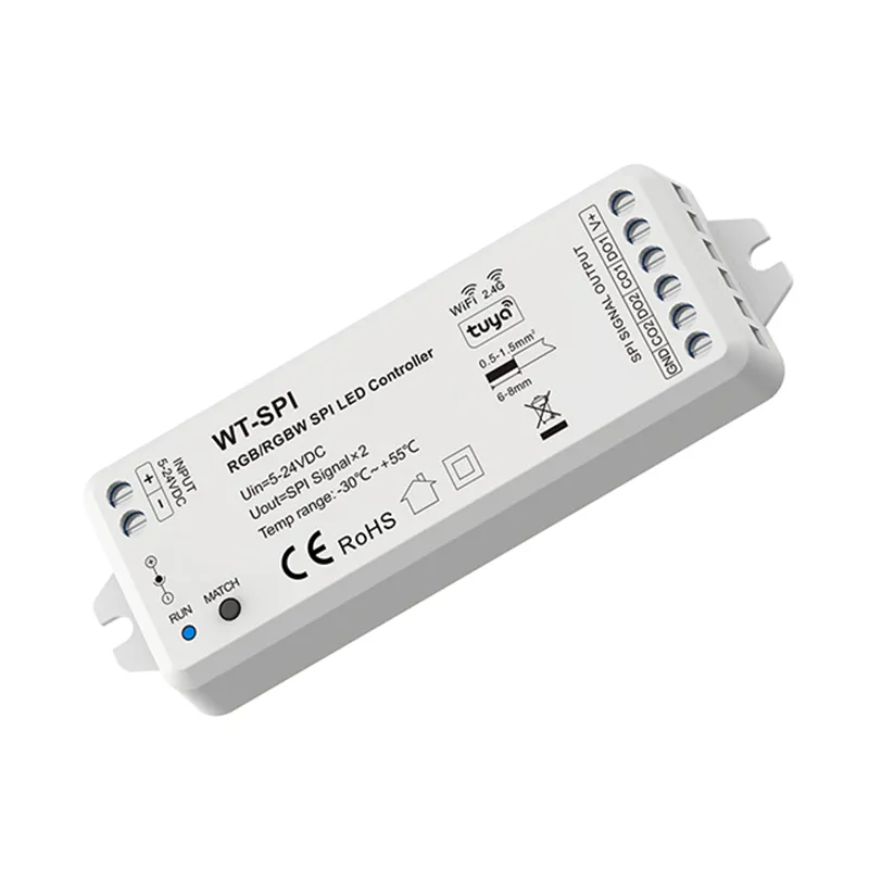 WT-SPI 2.4G RF Wireless RGB/RGBW LED-stripkontroll SPI Signalutgång Tuya App Voice Controller för LED-strip DC5-24V