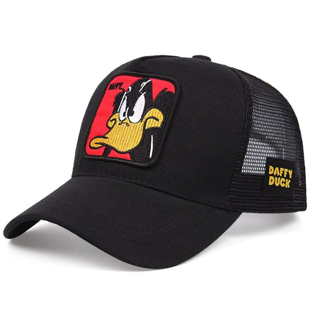 Mulher malha chapéu verão boné de beisebol anime pato rei preto caminhoneiro coyote pai chapéus net snapback feminino men279b