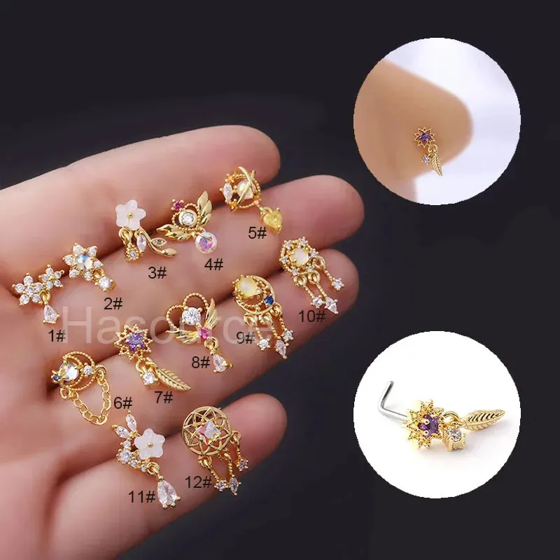 Anéis de nariz Studs 1 Pcs Moda 316L Aço Inoxidável CZ Dangle Nariz Studs Colorido Indiano Parafuso Nariz Anéis Nariz Piercing Jóias 231005