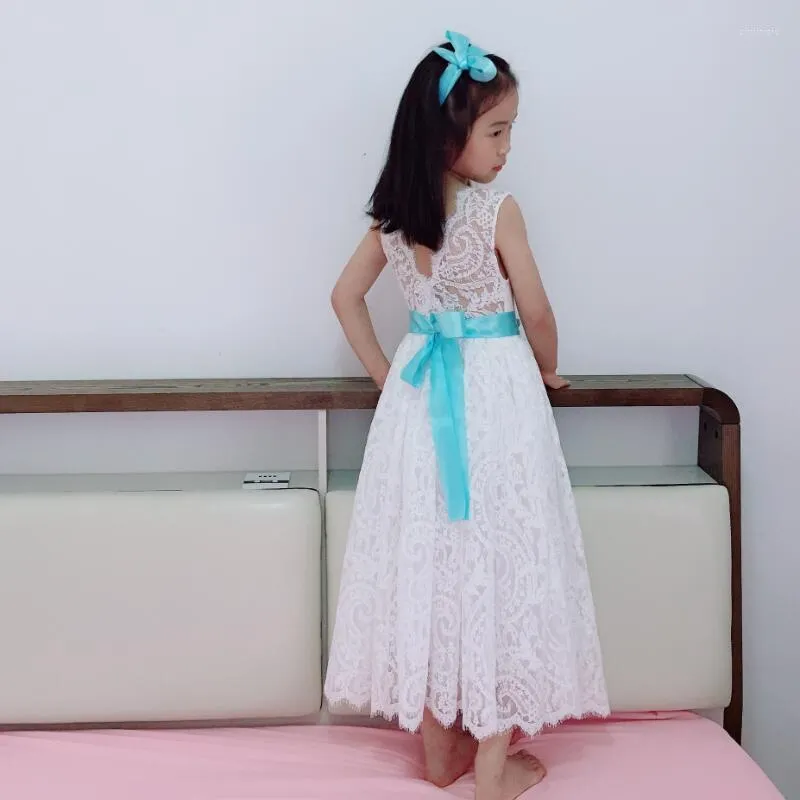 Mädchen Kleider Zarte Blume Mädchen Spitze Kleid Weiß Hochzeit Für Kinder Ärmellose Maxi Lange Teenager Vintage Vestido