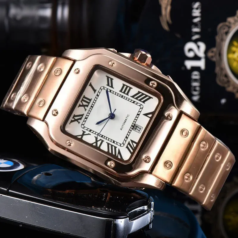 Best Quality Square Watch 39.8mm rostfritt stål Automatiska mekaniska vattentäta modeklockor Tank Series armbandsur Mens Luxury Designer Rose Gold Watch