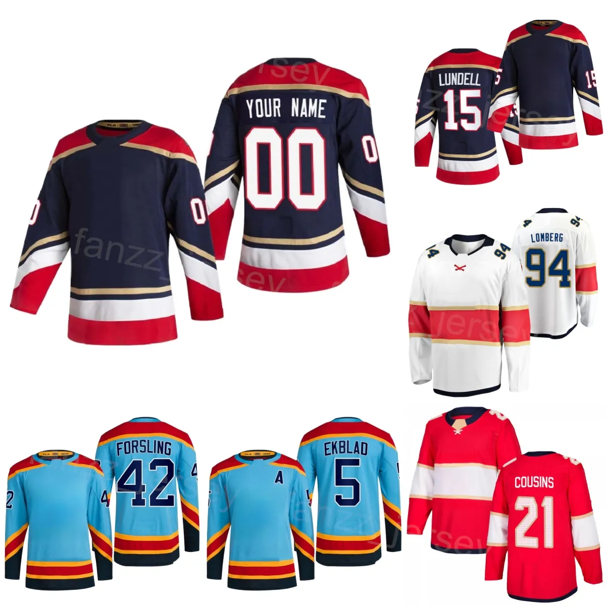 Men Women Kids Hockey 15 Anton Lundell Jersey 21 Nick Cousins 12 Marc Staal 94 Ryan Lomberg 42 Gustav Forsling 9 Sam Bennett 5 Aaron Ekblad Reverse Custom Name Number