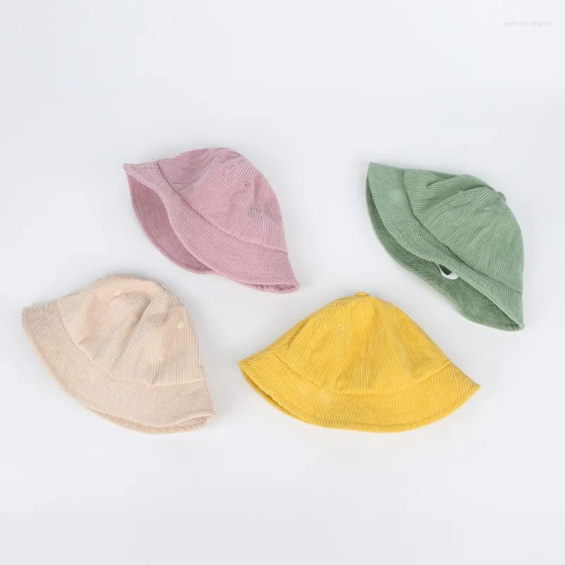 Berets LDSLYJR Corduroy Solid Color Bucket Hat Fisherman Outdoor Travel Sun Cap Hüte für Kinder Jungen und Mädchen 04