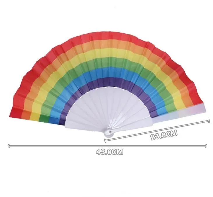 Party Favors Rainbow Fan Gay Pride Plastic Bone Rainbows Hand Fans LGBT Events Rainbows-Themed Parties Gifts 23CM SN5545