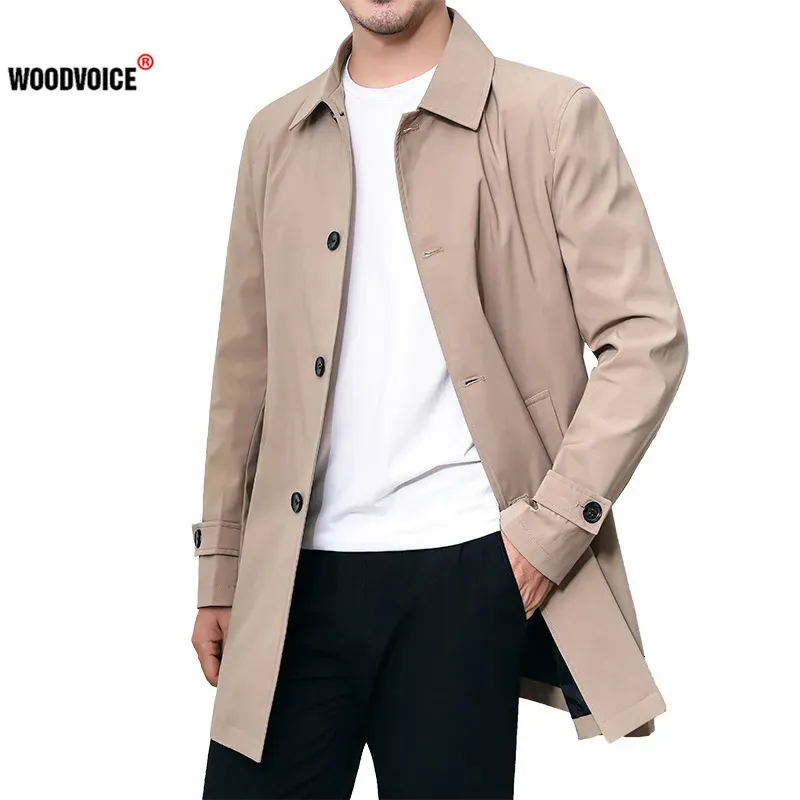 Men s Trench Coats Business Windbreaker Jacket Spring and Autumn Casual Lapel Solid Color Long Coat Thin 231005