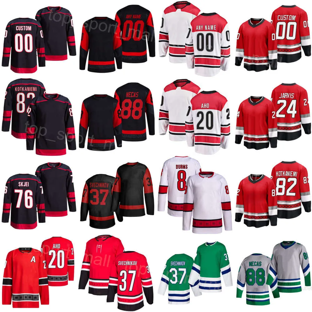 Men Kids Women Hockey 88 Martin Necas Jerseys 20 Sebastian Aho 8 Brent Burns 37 Andrei Svechnikov 82 Jesperi Kotkaniemi 24 Seth Jarvis 76 Brady Skjei Reverse Retro