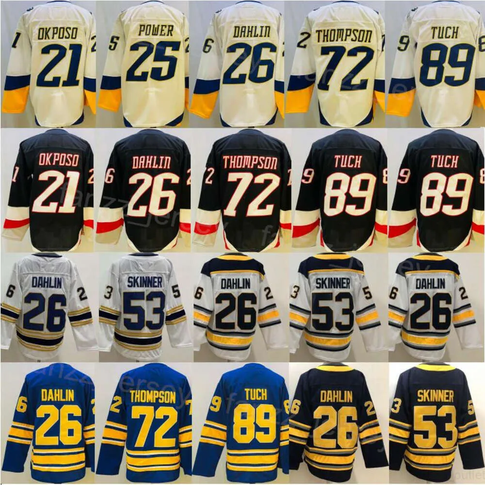 Reverse Retro Hockey 25 Owen Power Jerseys Man 72 Tage Thompson 89 Alex Tuch 26 Rasmus Dahlin 53 Jeff Skinner 21 Kyle Okposo Stitched Winter Classic 50th Anniversary