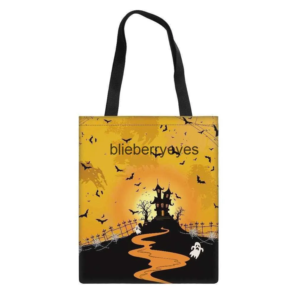 Totes Canvas Bag New Halloween Theme Castle Bat Shoulder Bag Handheld Fabric Bag01blieberryeyes