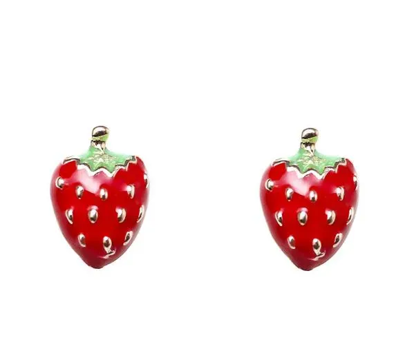 Goutte d'huile rouge fraise clous d'oreilles pour femmes filles enfants beau cadeau belle boucle d'oreille de fruit si mignon fille bijoux LL