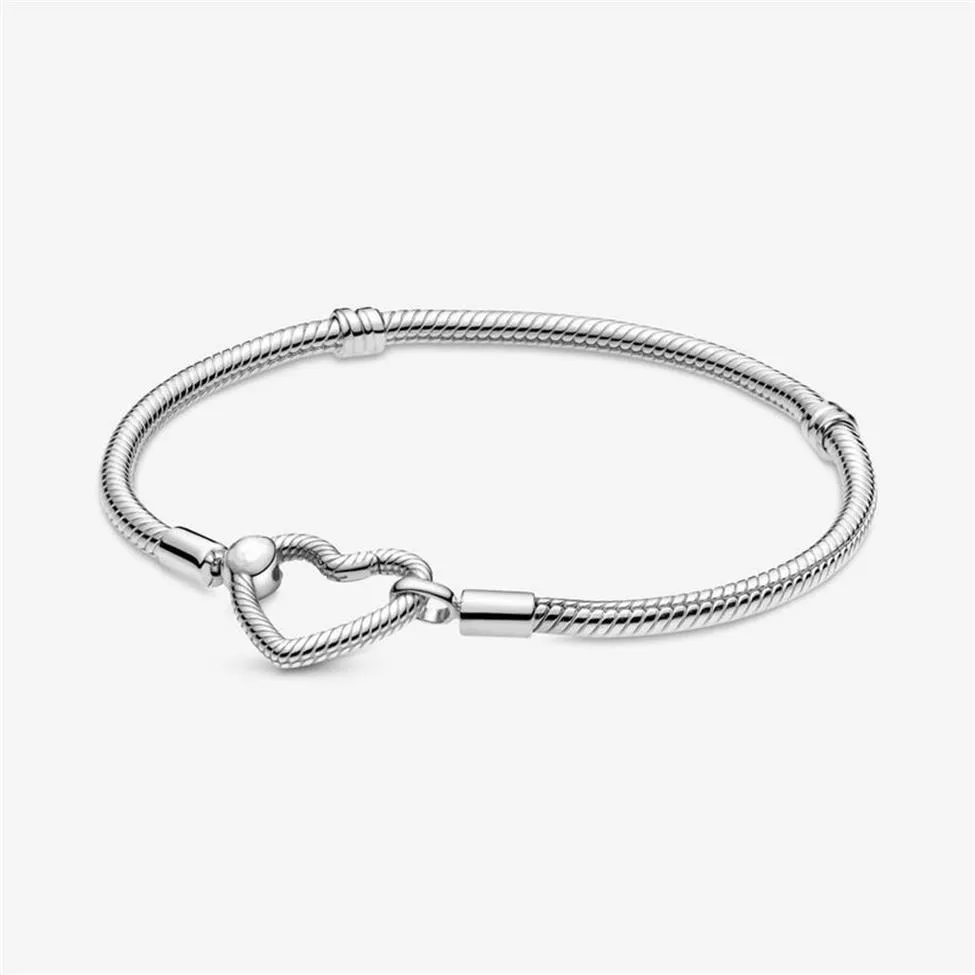 Charme 925 Sterling Silver Moments Coeur Fermeture Serpent Chaîne Bracelet Fit Authentique Européenne Dangle Charme Pour Les Femmes De Mode Mariage183s