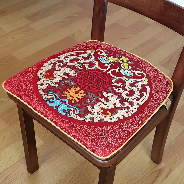 Anpassad U Form Lucky Chinese Silk Brocade Seat Cushions for Dining Chairs Non-Slip Luxury Decorative dragkontor Kontorsstol Kuddar