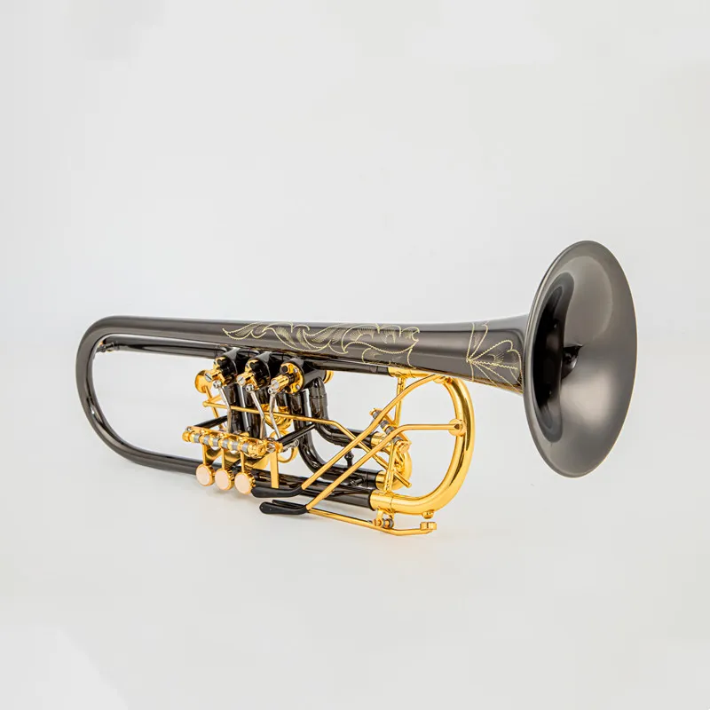 Rotary valve type quality Bb Trumpet B Flat Brass Black nickel gold Professional Trumpet Musical Instruments with Leather Case