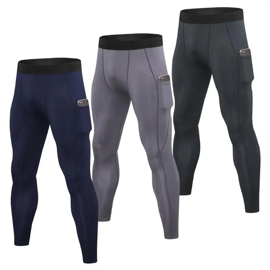 Confezione da uomo Leggings sportivi da allenamento Collant a compressione Tasca da corsa Pantaloni da jogging fitness da palestra ad asciugatura rapida320D