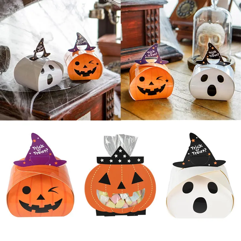 Halloween Candy Box Pumpkin Ghost Pattern Paper Gift Boxs Trick Or Treat Kid Coag For Happy Halloween Party Deco Supplies