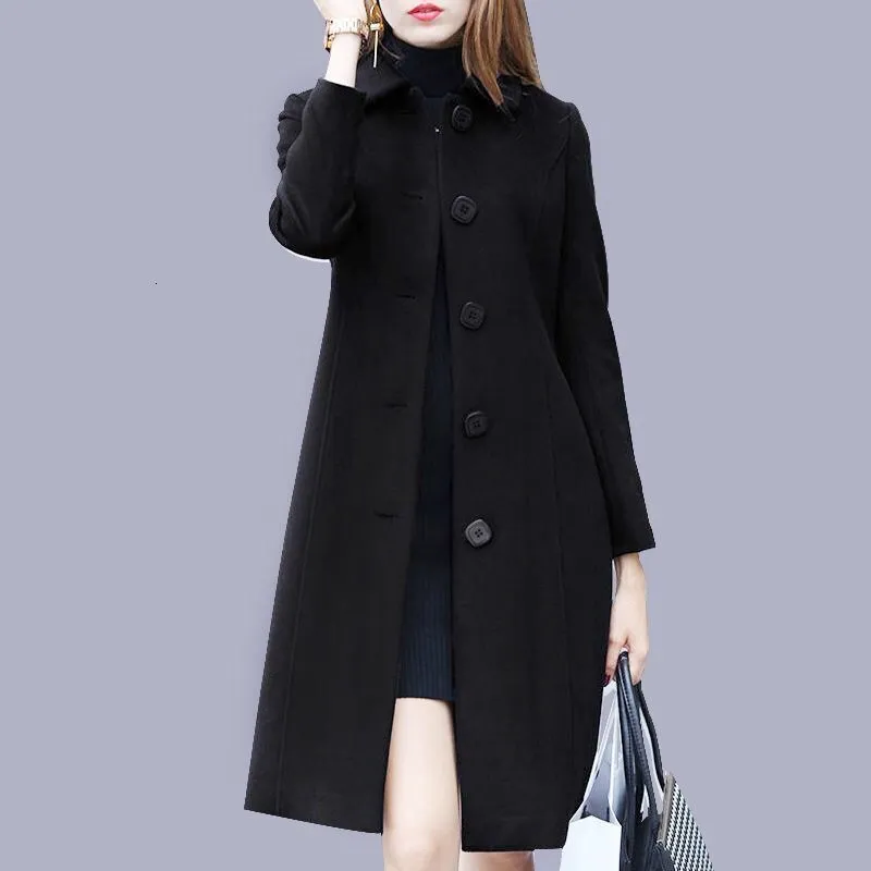Misturas de lã feminina casaco de inverno elegante jaqueta fina longa e trincheira grossa quente tops senhora vestido vintage sobretudo 22120269z