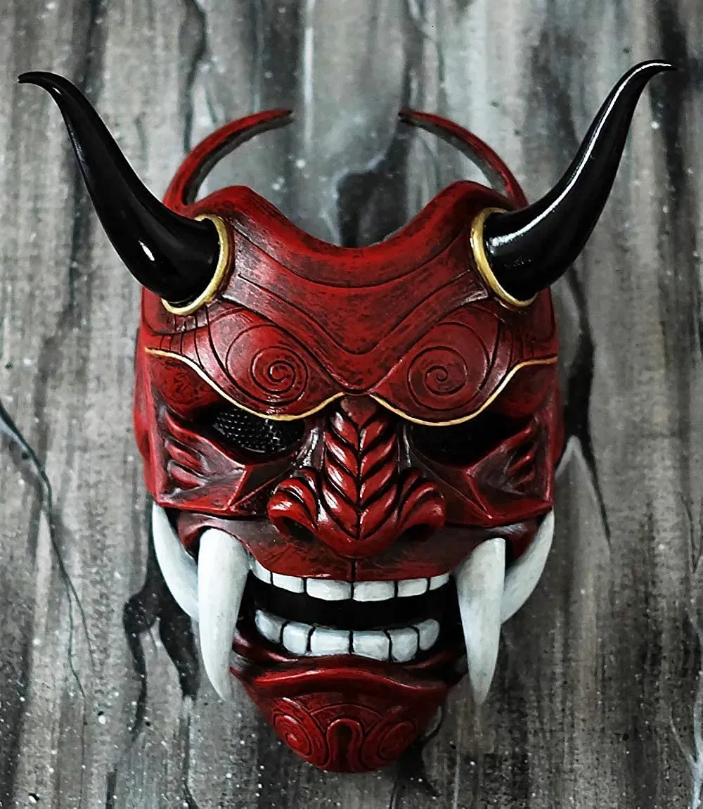 Party Masks Soft LaTex Halloween Japanese Hannya Demon Oni Samurai Noh Kabuki Prajna Devil Mask Party Masks Props Soft Not Hard Material 231006